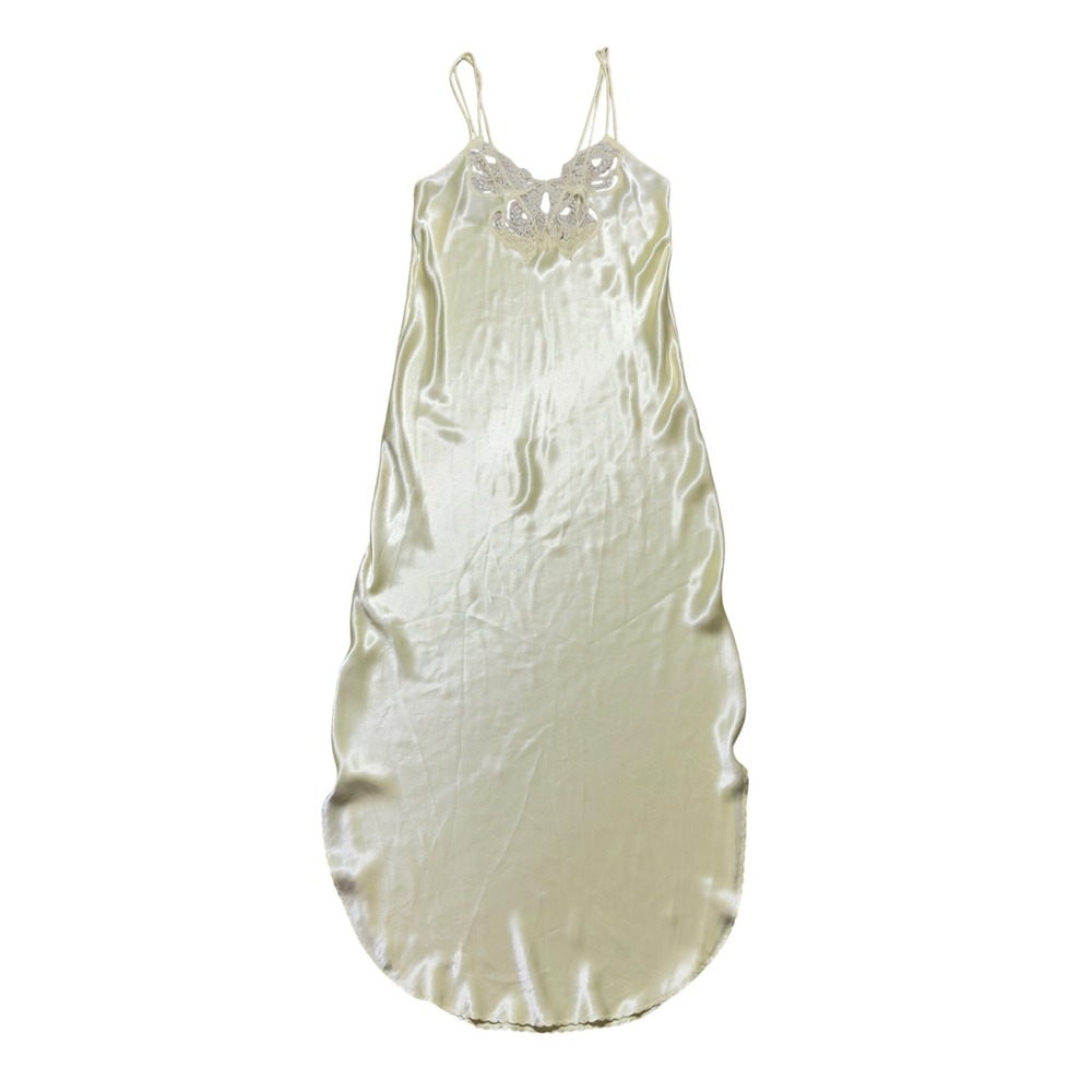 Vintage Victorias Secret Yellow Satin Lace Slip Nightgown